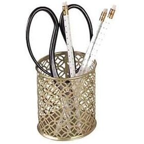 BLU MONACO Gold Pen Holder for Desk - Gold Pen & Pencil Cup - Brush Holder with Metal Circular Design