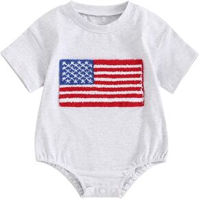 Newborn 4th of July Outfit Baby Boy Girl American Babe Bubble Romper Star Stripe Print Short Sleeve Bodysuit Top