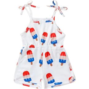 Ayalinggo Newborn Fourth of July Outfits Girl Ice Cream Romper Overall Infant Red White and Blue Matching Clothing