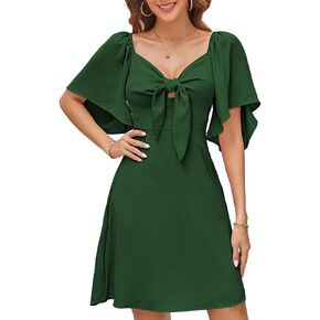 Naggoo Womens Dresses Tie Knot Deep V Neck Summer Dress Flowy Mini Dress Short Sleeve Elegant A-Line Cocktail Dresses