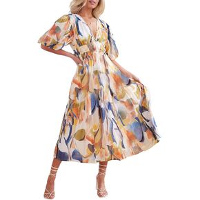 Sissyaki Women's Boho Floral Midi Dress Summer Trending Dress