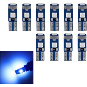 10 قطع T5 ضوء أداة السيارة، 3030 3SMD DC 12V ضوء مؤشر LED عالي السطوع، 6000K 50000H Canbus 360° Plug Play Light Bulb، متوافق مع السيارات وسيارات الدفع الرباعي والمقطورات (أبيض)