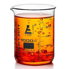 EISCO Heavy Duty Beaker, 1000ml - 5mm Thick, Uniform Walls - Superior Durability & Chemical Resistance - White Graduations - Borosilicate 3.3 Glass