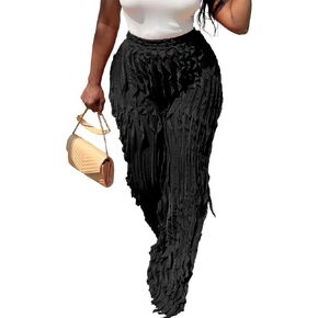 xxxiticat Women's Ruffle Wide Leg Trousers High Rise Sheer Mesh See Through Ruched Straight Leg Flowy Club Party Pants