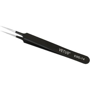 Vetus Anti-static Tweezer SMD Non-magnetic Tweezers Stainless Steel Pointed Tip Black ESD-14
