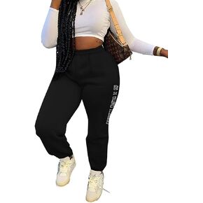 MESLIMA Women's Fashion Side Letter Print Sports Sweatpants Elastic Waist Autumn Active Trousers with Pockets