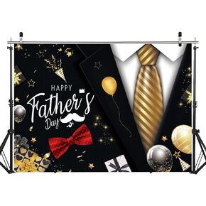 7X5FT Happy Father's Day Backdrop Gold Tie Suit Backdrop Father's Day Party Photo Backdrops for Father's Photo Booth Prop Decoration Photography Background DH-405