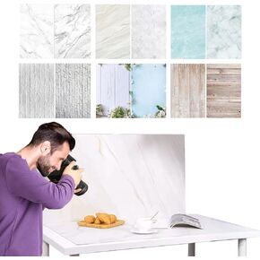 6PCS 12Patterns Double-Sided Photography Background Paper,Waterproof Reusable 34x23in Marbles and Wood Grain Photo Tabletop Backdrops for Food Jewelry Cosmetics Makeup(Home Style A)