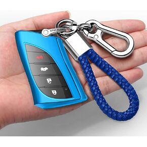 Autophone Compatible with Lexus Key fob Cover with Keychain Soft TPU 360 Degree Protection Key Case for 2018-2024 UX200 LS500 LS500H LC500 LC500h ES300h ES350 Smart Key(Blue)