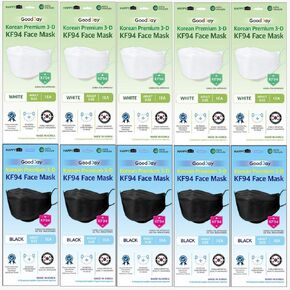 (Pack of 10) (5PCS BLACK,5PCS WHITE Combo set) [Good day] Premium 3D Disposable BLACK AND WHITE KF94 Face Mask, 4-Layer Filters, Protective Covering Dust Mask, Individual Packs, Made in Korea.