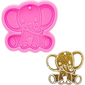 Shiny Glossy Cute Cartoon Elephant Shape Keychain Molds for Epoxy Resin with Hole DIY Silicone Molds Custom Keychain Polymer Clay Moulds Jewelry Pendant Epoxy Crafting Mold