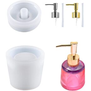 Bottle Resin Mold with Pump Soap Dispenser Resin Mold Perfume Bottle Silicone Molds for Epoxy Casting DIY Bottle Pen Flower Storage Candle Holder Home Decor