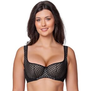 Balconette Bra Ariana, Back Closure for Large Bust Women Padded Bra Underwire, Push up, Wide Padded Straps