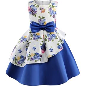 2-9Y Flower Girls Party Dresses Kid Floral Print Special Occasion Dress