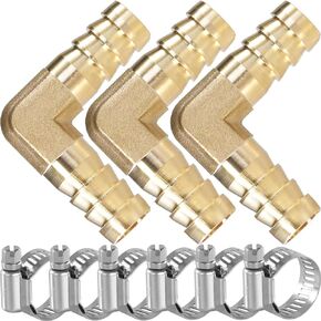 Brass Hose Barb, Tee Shaped 3 Way Hose Barb Fitting 1" Barb Splicer Mender with Stainless Steel Pipe Clamps air hose repair kit for Pipe line Fuel Air Oil (1 1Pcs)