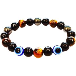 Evil Eye with Hematite Black Obsidian Tiger Eye Stone Triple Protection Bracelets for Men Women, Crystal Healing Stone Bracelet Bring Luck Prosperity and Happiness Jewelry