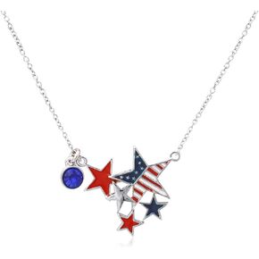 American Flag USA Patriotic Earrings - July 4th Independence Sparkly Rhinestone Heart Studs, Metallic, Stars & Stripe Faux Leather Hook Dangles, Bangle Bracelet, Pendant Necklace