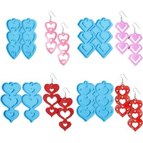 4 Pieces Valentine Resin Earring Molds Heart Silicone Resin Earring Molds Casting Epoxy Earring Molds Silicone Earring Mold for DIY Crafts Jewelry Making Keychains