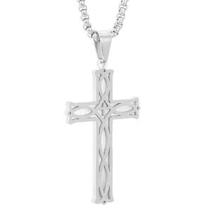 Cross Pendant for Car Rear View Mirror Decor Hanging Ornament Stainless Steel Irish Knot Cross Necklace Men Boys Christian Gift