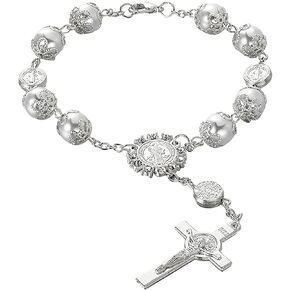White Rearview Mirror Auto Rosary Hanging Personalized Car Cross Blessing Catholic Car Medal for Truck Bike Motorcycle Car Mirror Hanging Accessories Decors Automotive Interior Mirrors auto rosary