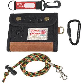 Rough Enough Boys Wallet for Teen Boys Men Kids with Neck Lanyard Keychain Button Closure in Classic Vintage Stylish Black