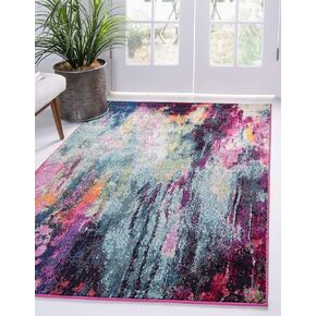 Unique Loom Chromatic Collection Modern Colorful & Vibrant Abstract Area Rug for Any Home Décor, 5 ft x 8 ft, Multi/Light Blue