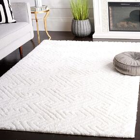 SAFAVIEH Tahoe Shag Collection Area Rug - 6'7" Square, White, Geometric Design, 1.2-inch Thick Ideal for High Traffic Areas in Living Room, Bedroom, Dining (THO652A-7SQ)