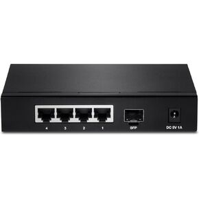 TRENDnet 4-Port Gigabit Switch with SFP Slot, TEG-S51SFP, 10 Gbps Switching Capacity, Fanless, 802.1p QoS, Rear Facing Ports, Metal Housing, Network Ethernet Switch, Lifetime Protection, Black