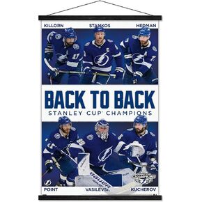 Trends International Tampa Bay Lightning-2021 NHL Stanley Cup Champions Wall Poster with Magnetic Frame, 22.375" x 34", Premium Print and Black Hanger Bundle