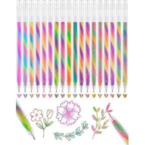 قلم حبر جل متغير اللون من NiArt Spectra Swirl 18 عبوة، 1.2 مم/0.047 بوصة طرف دائري رفيع، أسطوانة شفافة، حبر باستيل نيون متدرج بألوان قوس قزح نابضة بالحياة للكتابة والرسم واليوميات وغير سامة in Kuwait