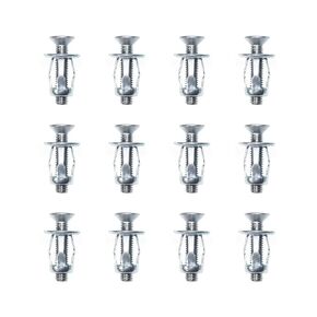توسيع المسمار البتلة الجوز 12pcs M4 × 20 الجوز البتلة مسامير التوسع على شكل صواميل معدنية لتثبيتات رقيقة في الجدران المجوفة خط الحديد الجلد والجدران الناعمة مثالية لمثبتات الأبواب والجدران الضحلة الأساسية