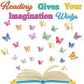 Lincia Classroom Reading Bulletin Board Set Butterfly Bulletin Board Decorations Floral Butterfly Paper Cutouts for Classroom Back to School Office Reading Party Wall Board Decor(Lovely Style)