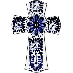 CALUOHO Rustic Cross Wall Decor Hand Painted Wood Wall Art Cross Plaque Mexican Crucifix for Home Church Room Decor Easter Christmas Gifts 8.5x12 inch Floral Wall Cross