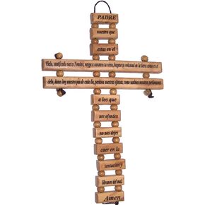 Holy Land Market Spanish - Espa±ol - Lord prayer Olive wood Cross from Bethlehem with a Certificate and Lord prayer card (9.5 Inches)