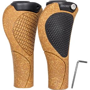 GORIX Bike Ergo Grips Cork Bar End Lock On Handlebar Mountain Bicycle MTB (G.Oak)