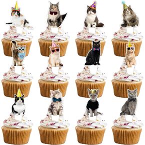 24ps Cat Dessert Cupcake Topper Pick for Cute Lovely Cat Theme Decorations Pet animal Happy Birthday Party Baking Wrapping Decor Supplies