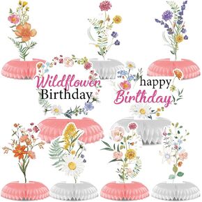 Flower Birthday Table Decorations - 9PCS Wildflower Birthday Party Decorations Spring Birthday Party Table Decor Supplies Floral Birthday Party Honeycomb Centerpiece Decorations for Girls Women