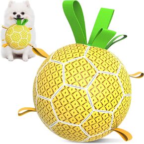Pineapple Dog Toys Soccer Ball - Dog Soccer Ball with Straps, Dog Water Toy for for Tug of War, Durable Dog Balls for Medium Dogs (6 Inch)