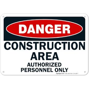 Sigo Signs, Danger Construction Area Sign, Authorized Personnel Only Sign, 10x7 Inches, Rust Free .040 Aluminum, Fade Resistant, Made in USA