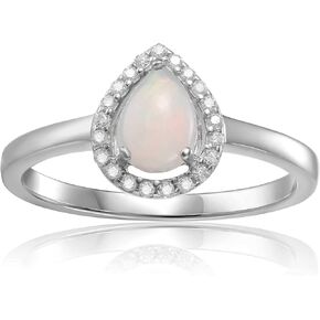 Created Opal Teardrop Halo Ring for Women and Girls with Moissanite Accents 925 Sterling Silver Size 5 6 7 8