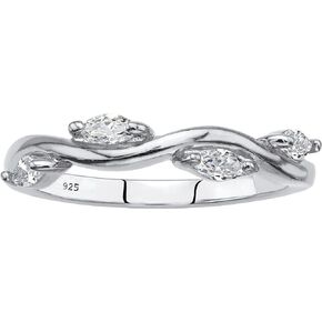 PalmBeach 18K Yellow or Rose Gold Plated or Sterling Silver Marquise Cut Cubic Zirconia Marquise Vine Ring Size 9