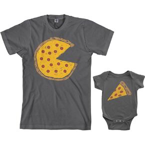 Threadrock Pizza Pie & Slice Infant Bodysuit & Men's T-Shirt Matching Set (Baby: 6M, Charcoal|Men's: 2XL, Charcoal)