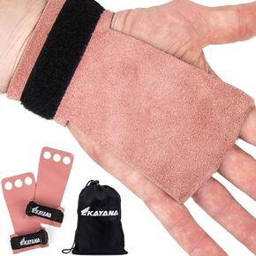 3 Hole Leather Gymnastics Hand Grips - Palm Protection and Wrist Support for Cross Training, Kettlebells, Pull ups, Weightlifting, Chin ups, Workout, & Exercise (Youth Pink, Medium)
