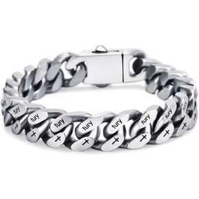 Masculine Bracelet for Men Titanium Stainless Steel Retro Hip-hop Punk Rock Cuban Chain Bracelet with Cross Pattern, 22cm (8.66 inch)