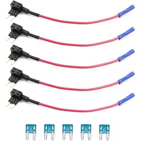 Automotive Car Truck 5 Pieces 16 Gauge Add-a-Circuit Fuse TAP Adapter for Mini Blade Type Fuse + 5 Pieces 15Apm Mini Fuse