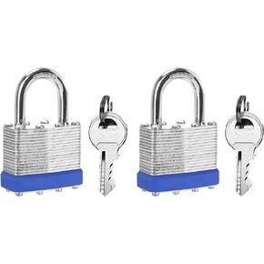 Keyed Alike Laminated Steel Padlocks, (40mm) Wide，2 Pack Normal Shackle Padlock，Blue Hoop，for Gym Locker & StorageUnit or More