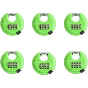 Heavy Duty Disc Combination Lock, Outdoor Combination Lock Weatherproof for Storage Unit Gym Gates Trailer Toolbox, Green, 6 Pack