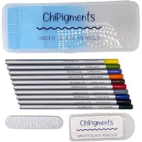 ChiPigments® *Set of 10* Underglaze Pencils for Pottery and Fused Glass with Bonus Pencil Pointer File