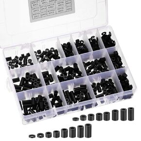 PATIKIL M3 M4 Nylon Spacers, 600Pcs Plastic Spacer Assortment Spacer Screw Standoff Round Electrical Outlet Spacers for 1/8in 5/32 in Screw Bolts Hardware Receptacle, Black