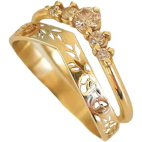 Stackable Gold Rings for Women Set Dainty Trendy Gold Plated Non Tarnish Statement V-Shaped Flower Ring Stacking Cubic Zirconia Fashion Ring Jewelry Size 6 7 8 9 10 11